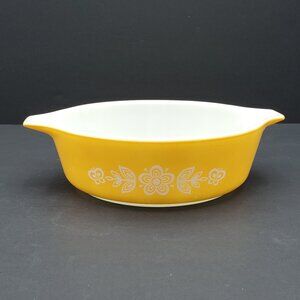 Pyrex Butterfly Gold 1 Pint Casserole Baking Dish White on Gold 471 1 Pt Baker